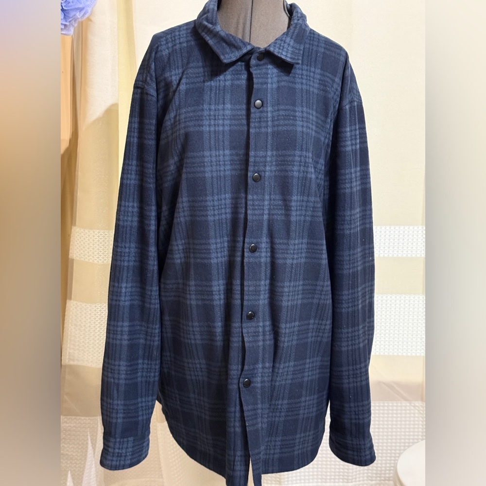 Volcom Blue Plaid Lined Fleece Snap Shirt XXL